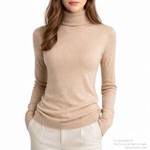 Andre Christian Cashmere Small Beige Turtleneck Fine Knit Sweater